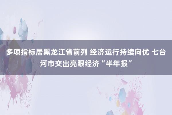 多项指标居黑龙江省前列 经济运行持续向优 七台河市交出亮眼经济“半年报”