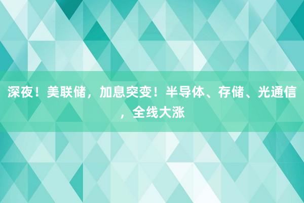 深夜！美联储，加息突变！半导体、存储、光通信，全线大涨
