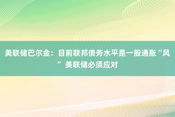美联储巴尔金：目前联邦债务水平是一股通胀“风” 美联储必须应对
