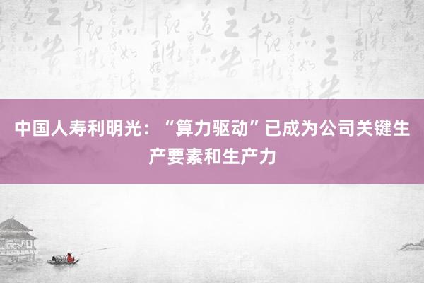 中国人寿利明光：“算力驱动”已成为公司关键生产要素和生产力