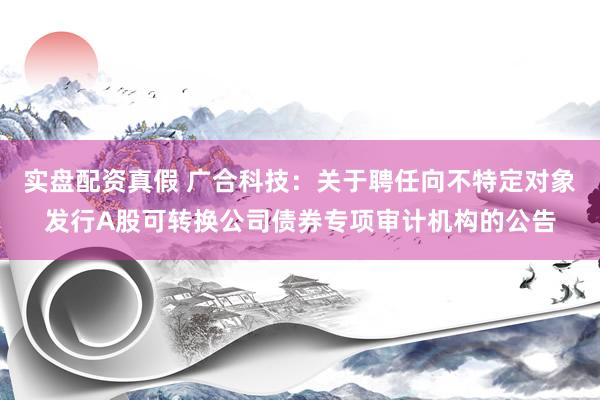 实盘配资真假 广合科技：关于聘任向不特定对象发行A股可转换公司债券专项审计机构的公告